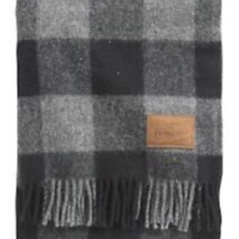 PENDLETON Wool MOTOR ROBE/Throw LEATHER Carrier ~ TARTAN PLAID Charcoal Rob Roy - Picture 2 of 4